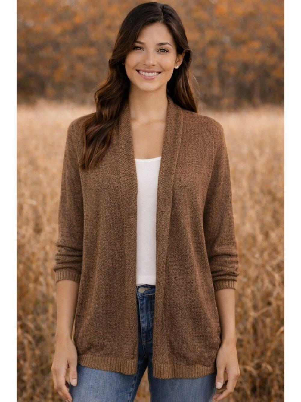 Theory Open Front Linen Blend Cardigan Brown M Lightweight Layering Sweater Chic